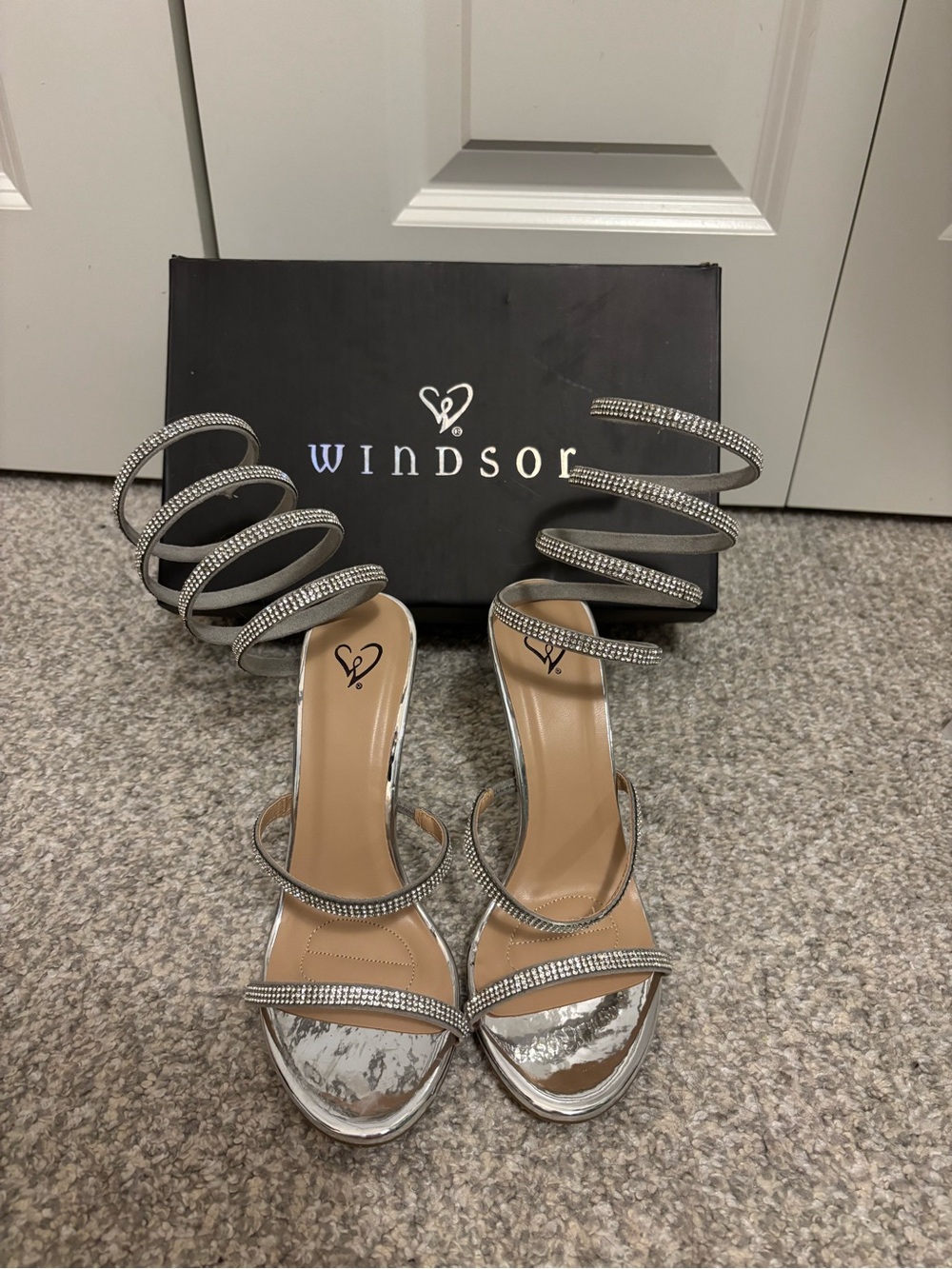 Windsor Silver Spiral Crystal Strap Heels